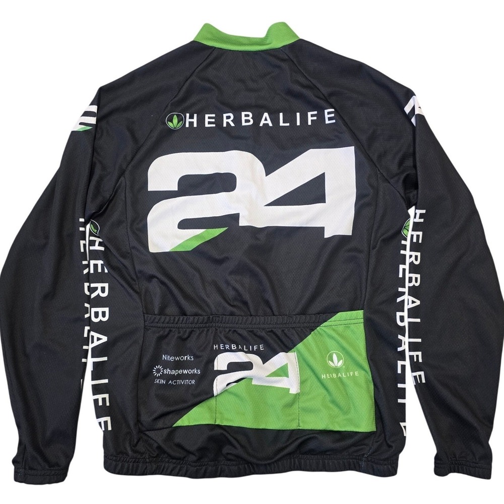 Herbalife Cycling Jersey Mens M Black Green Full Zip Long Sleeve Bike